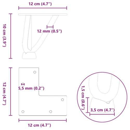 Noge s ukosnicama za stolić za kavu 4 kom. Prirodni čelik 10 cm Puni čelik - Prirodna 10 cm 1 3 rods Cijena