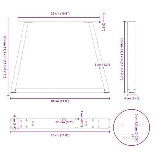 Noge za klub stolić V-oblika 2 kom Crne 30 x (30-31,3) cm Čelik - Crna 30 x (30-31.3) cm 2 1 Cijena