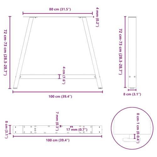 Noge za blagovaonski stol A-oblika 2 kom 100 x (72-73) cm Čelik - Prirodna 100 x (72-73) cm 1 Cijena