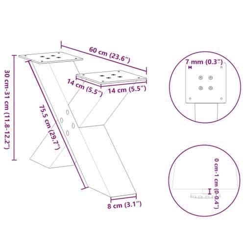 Noge za klub stolić u obliku slova X, 2 kom, prirodni čelik, 60 x (30-31) cm, čelik - Prirodna 60 x (30-31) cm (80 mm) 2 1 Cijena
