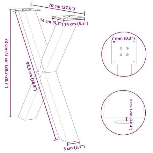 Noge za blagovaonski stol u obliku slova X, 3 kom, crne, 70 x (72-73) cm, čelik - Crna 70 x (72-73) cm (80 mm) 3 1 Cijena