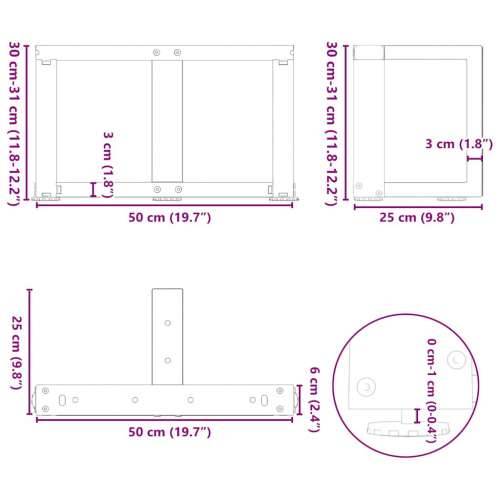 Noge za klub stolić T-oblika 2 kom Bijele 50x25x(30-31) cm Čelik - Bijela 50 x 25 x (30-31) cm 1 Cijena