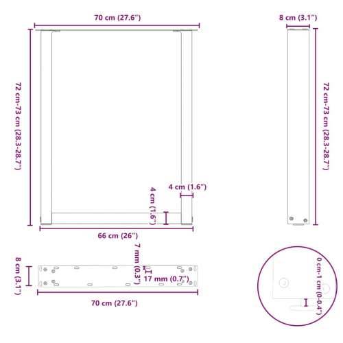 Noge za blagovaonski stol U-oblik 2 kom Prirodni čelik 70 x (72-73) cm Čelik - Prirodna 70 x (72-73) cm 2 1 Cijena