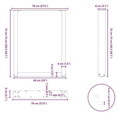 Noge za blagovaonski stol U-oblik 3 kom Prirodni čelik 70 x (72-73) cm Čelik - Prirodna 70 x (72-73) cm 3 1 Cijena