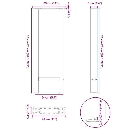 Noge za konzolni stol Prirodni čelik 2 kom 28 x (72-73) cm Čelik - Prirodna 28 x (72-73) cm 2 1 Cijena