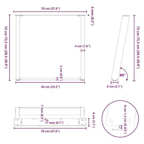 Noge za blagovaonski stol U-oblik 2 kom Prirodni čelik 70 x (72-73) cm Čelik - Prirodna 70 x (72-73) cm 1 Cijena