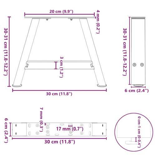 Noge za klub stolić A-oblika 2 kom 30 x (30-31) cm čelik - Prirodna 30 x (30-31) cm 2 1 Cijena