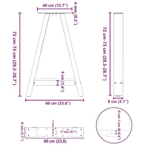 Noge za blagovaonski stol A-oblika 2 kom 60 x (72-73) cm Čelik - Prirodna 60 x (72-73) cm 1 Cijena