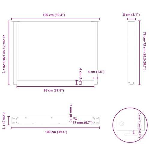 Noge za blagovaonski stol U-oblik 2 kom Prirodni čelik 100 x (72-73) cm Čelik - Prirodna 100 x (72-73) cm 2 1 Cijena
