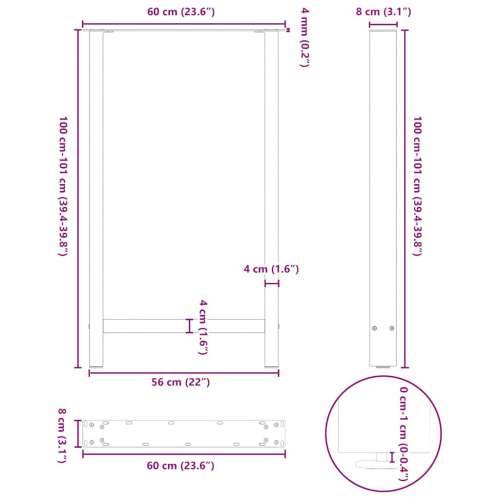 Noge za barski stol Prirodni čelik 2 kom 60 x (100-101) cm Čelik - Prirodna 60 x (100-101) cm 2 1 Cijena