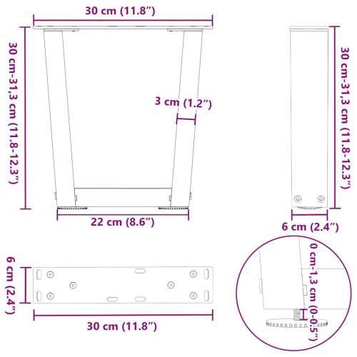 Noge za klub stolić V-oblika 2 kom Crne 30 x (30-31,3) cm Čelik - Crna 30 x (30-31.3) cm 1 Cijena