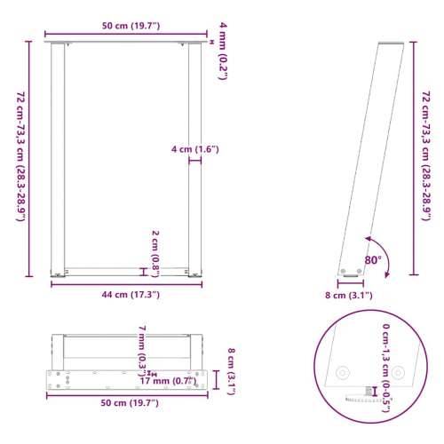 Noge za blagovaonski stol U-oblik 2 kom Prirodni čelik 50 x (72-73) cm Čelik - Prirodna 50 x (72-73) cm 1 Cijena