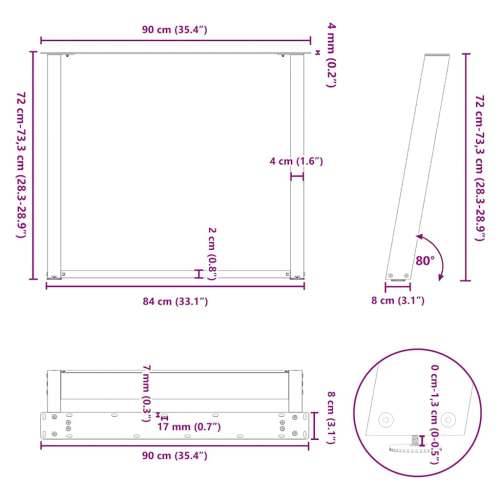 Noge za blagovaonski stol U-oblik 2 kom Prirodni čelik 90 x (72-73) cm Čelik - Prirodna 90 x (72-73) cm 1 Cijena