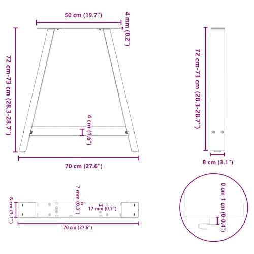 Noge za blagovaonski stol A-oblika 2 kom 70 x (72-73) cm Čelik - Prirodna 70 x (72-73) cm 1 Cijena