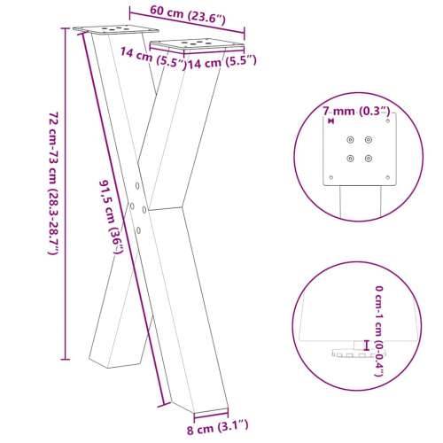 Noge za blagovaonski stol u obliku slova X, 2 kom, bijele, 60 x (72-73) cm, čelik - Bijela 60 x (72-73) cm (80 mm) 2 1 Cijena
