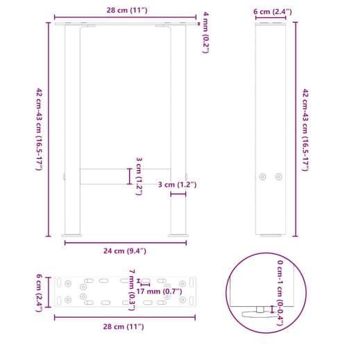 Noge za klub stolić bijele 2 kom 28 x (42-43) cm čelik - Bijela 28 x (42-43) cm 2 1 Cijena