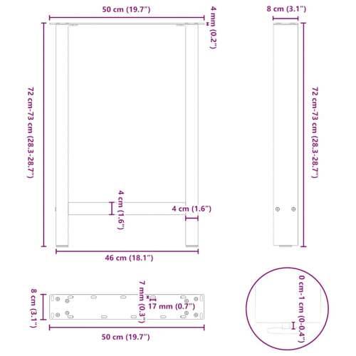 Noge za blagovaonski stol Prirodni čelik 2 kom 50 x (72-73) cm Čelik - Prirodna 50 x (72-73) cm 2 1 Cijena