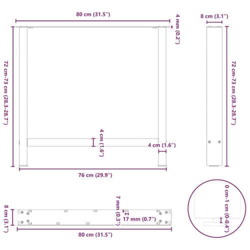 Noge za blagovaonski stol Prirodni čelik 2 kom 80 x (72-73) cm Čelik - Prirodna 80 x (72-73) cm 2 1 Cijena