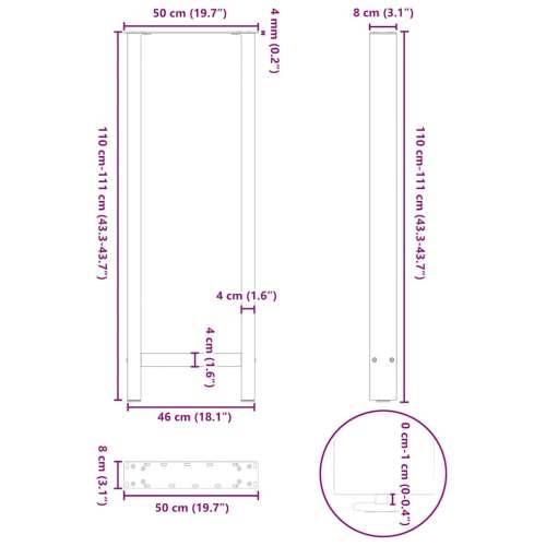 Noge za barski stol Prirodni čelik 2 kom 50 x (110-111) cm Čelik - Prirodna 50 x (110-111) cm 2 1 Cijena