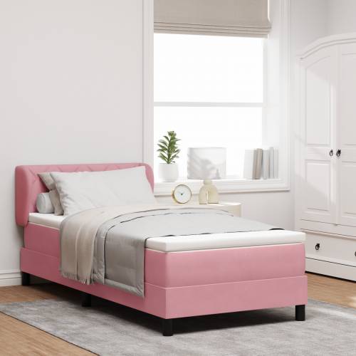 Box Spring krevet s madracem u ružičastoj boji 90x190 cm od baršuna Cijena