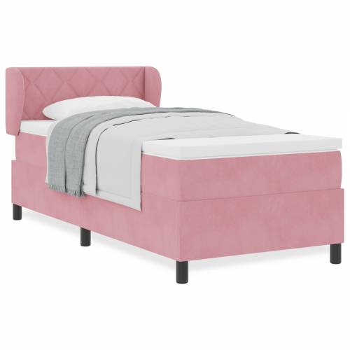 Box Spring krevet s madracem u ružičastoj boji 90x190 cm od baršuna Cijena