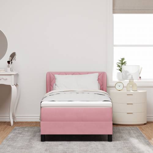 Box Spring krevet s madracem u ružičastoj boji 90x190 cm od baršuna Cijena