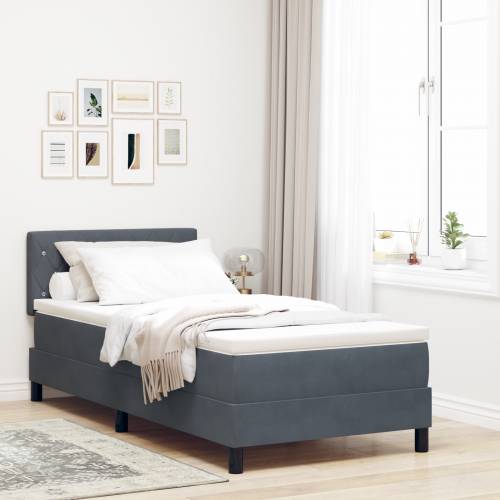 Box Spring Krevet s Madracem i LED-om Tamno Siva 90x190 cm Baršun Cijena