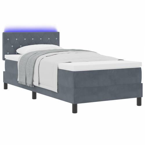 Box Spring Krevet s Madracem i LED-om Tamno Siva 90x190 cm Baršun Cijena