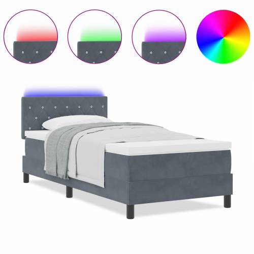 Box Spring Krevet s Madracem i LED-om Tamno Siva 90x190 cm Baršun Cijena