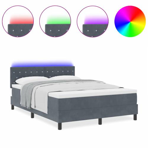 Box Spring Krevet s Madracem i LED Osvjetljenjem Tamno Siva 140x190 cm Baršun Cijena