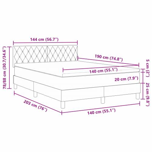 Box Spring Krevet s Madracem i LED Osvjetljenjem Tamno Siva 140x190 cm Baršun Cijena