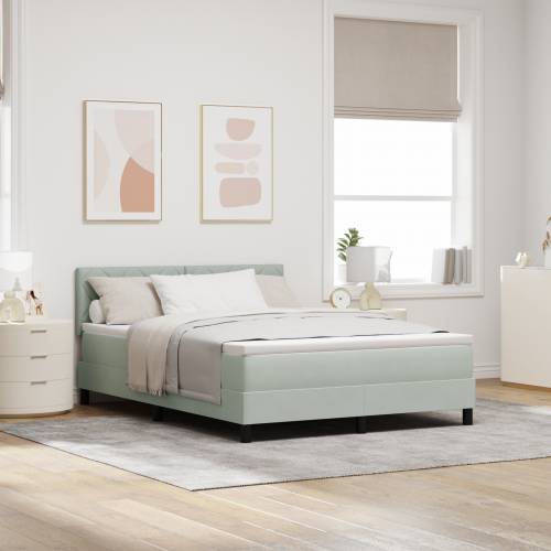 Box Spring Krevet s Madracem & LED Svjetlom Svjetlosiva 140x200 cm Baršun Cijena