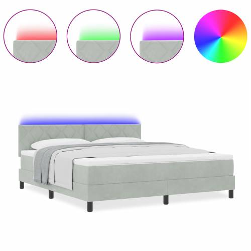 Box Spring Krevet s Madracem i LED Osvjetljenjem Sivo 180x200 cm Baršun Cijena