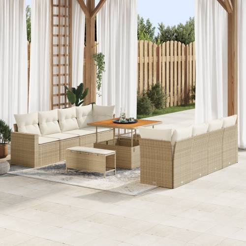 11-dijelni vrtni sofa set s jastučićima Bež Poli Ratan Acacia Cijena