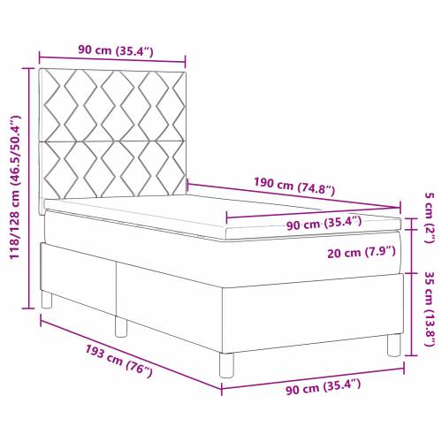krevet s oprugama, madracem i LED svjetlom, svijetlosiva, 90 x 190 cm, tkaninski Cijena