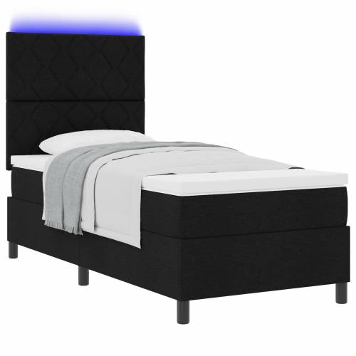 Krevet s oprugama i madracem & LED u crnoj boji, 90 x 190 cm, tkanina Cijena