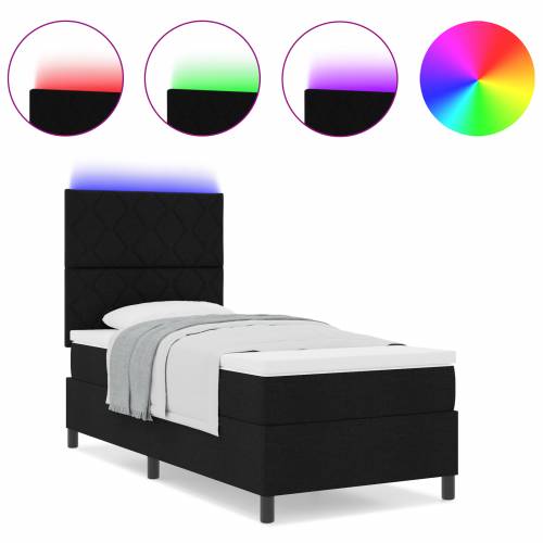 Krevet s oprugama i madracem & LED u crnoj boji, 90 x 190 cm, tkanina Cijena