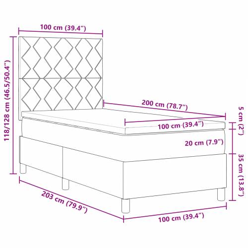 Krevet s oprugama i madracem s LED svjetlom u krem boji, 100 x 200 cm, tkanina Cijena