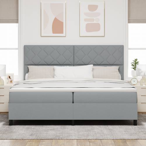 Krevet s oprugama i madracem i LED svjetlom, svjetlosiva, 200 x 200 cm, tkanina Cijena
