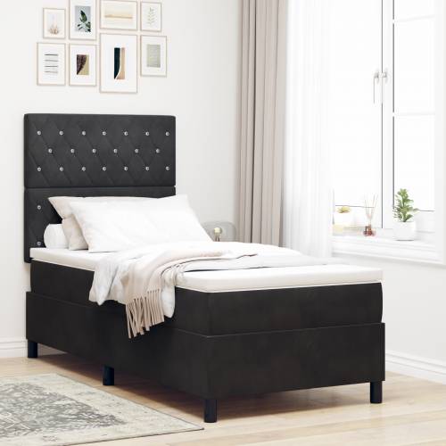 Box spring krevet s madracem i LED svjetlom Crna 100x200 cm Baršun Cijena