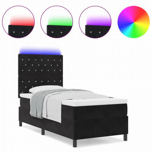 Box spring krevet s madracem i LED svjetlom Crna 100x200 cm Baršun Cijena