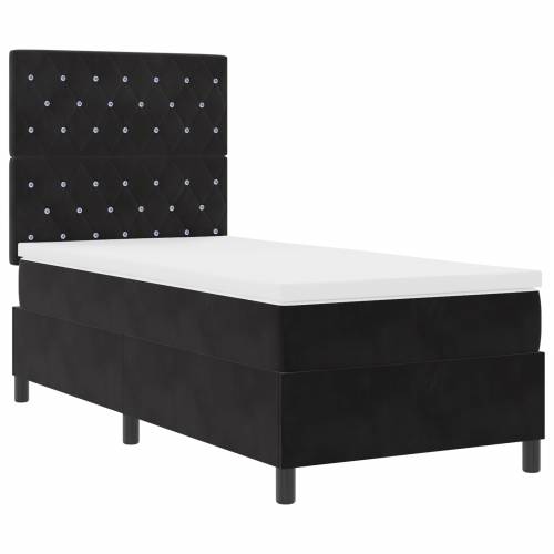 Box spring krevet s madracem i LED svjetlom Crna 100x200 cm Baršun Cijena