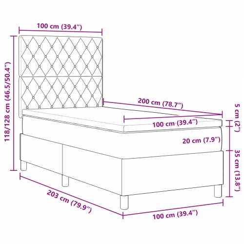 Box spring krevet s madracem i LED svjetlom Crna 100x200 cm Baršun Cijena