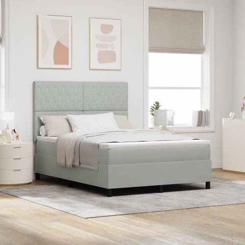 Box Spring Krevet s Madracem i LED Osvjetljenjem Svjetlosiva 140x190 cm Baršun Cijena