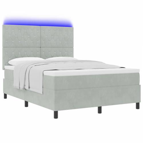 Box Spring Krevet s Madracem i LED Osvjetljenjem Svjetlosiva 140x190 cm Baršun Cijena