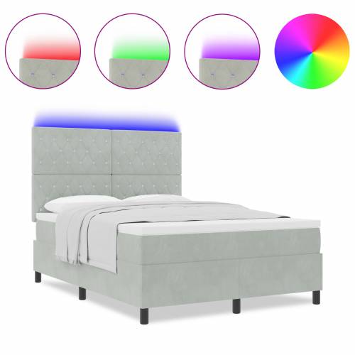 Box Spring Krevet s Madracem i LED Osvjetljenjem Svjetlosiva 140x190 cm Baršun Cijena