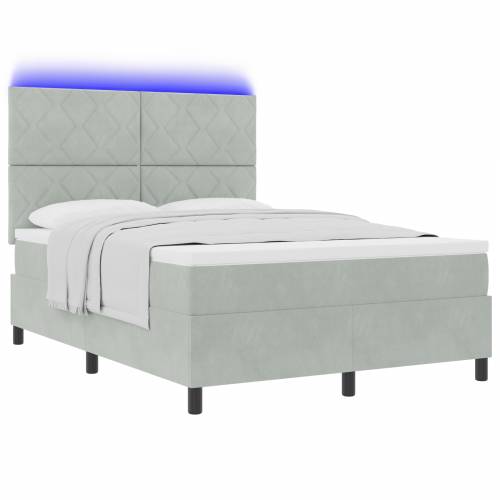 Box Spring Krevet s Madracem i LED Svjetlom Svjetlosiva 140x190 cm Baršun Cijena