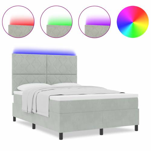 Box Spring Krevet s Madracem i LED Svjetlom Svjetlosiva 140x190 cm Baršun Cijena