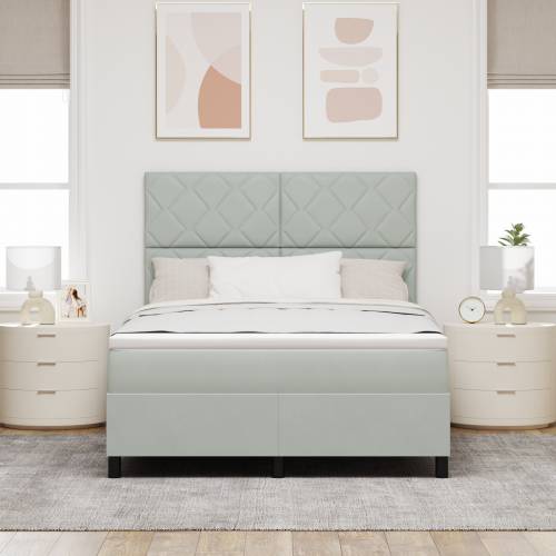 Box Spring Krevet s Madracem i LED Svjetlom Svjetlosiva 140x190 cm Baršun Cijena