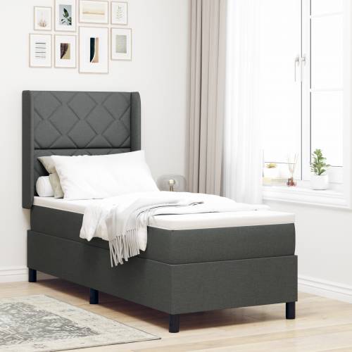 Box Spring Krevet s Madracem & LED Tamnosivi 90x190 cm Tkanina Cijena